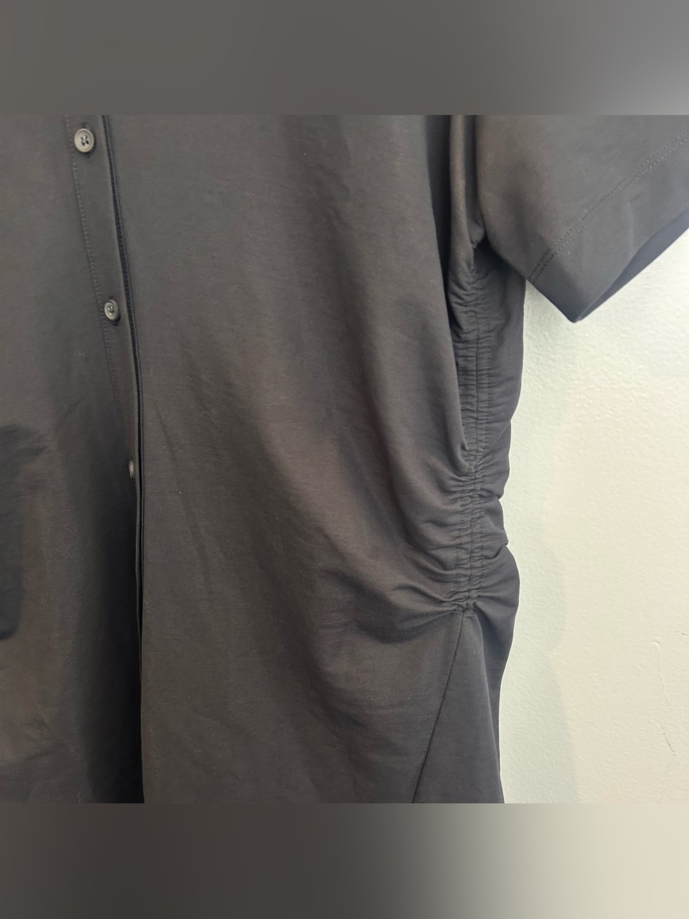 COS Dark Blue Short Sleeve Ruched Button Front Shirt Collared Midi Dress Large - Picture 9 of 12